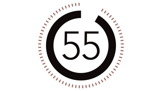 60 seconds (1 minute) dashed line circle countdown timer. Toffee and Black on White bg. Stylish simple design, Toffee Brown colour concept. 4K Motion Graphics