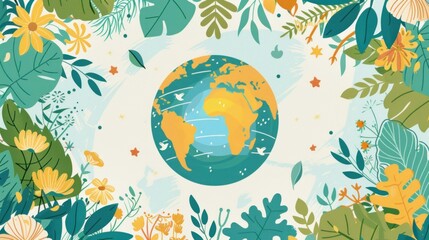 Naklejka premium Earth Day Illustration with Floral Frame