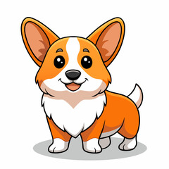 Cartoon charming Corgi dog character in a standing pose, featuring large ears and a joyful expression. Vector image of domestic pet animal with vivid colors and endearing design, children illustration