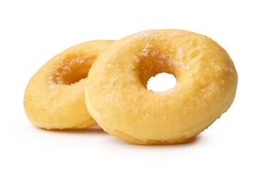 Front view of brown sugar glazed cinnamon donuts in stack isolated on white background with clipping path