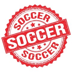 SOCCER text on red round stamp sign