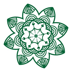 Doodle mandala decoration inspired by flower and wheels line illustration that can be used for sticker, scrapbook, icon, decorative, e.t.c with aesthetic green color