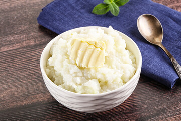 Homemade rice porridge with butter