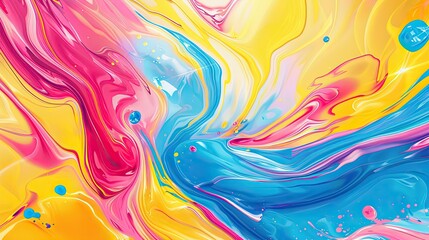 Fototapeta premium A vibrant abstract background with swirling patterns of bright colors like blue, pink, and yellow.