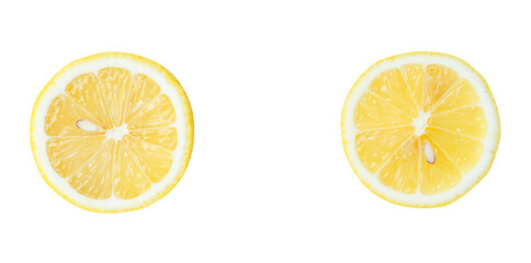 Top view set of yellow lemon halves or slices isolated with clipping path in png file format