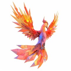 Fototapeta premium 3D Render, Low Poly style of a fearsome dragon with scaled wings and fiery breath, on isolated white background, Generative AI