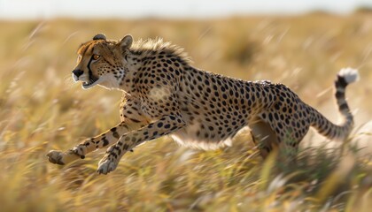Cheetah running at full speed across a grassy plain animal dynamic