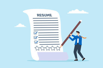 HR manager drawing star on resume concept recognizing top candidates marking excellence exceptional qualifications