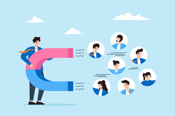 HR manager using magnet to attract candidate profiles recruitment best and top talent acquisition