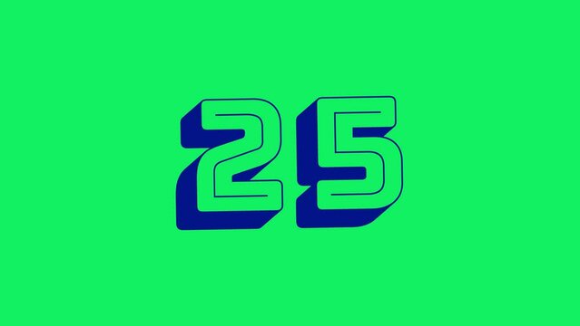 30 Seconds simple 3D Pop Blocky Font Countdown Timer. Navy on Green Screen. Numbers are animated in a cute and playful way while counting down. Font with shadow and outline. Modern and retro design