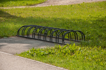 Outdoor metal bike rack.