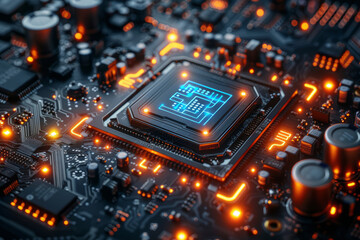 Neon high tech background, futuristic technology. AI generation