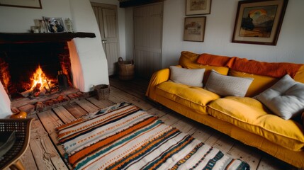 Fototapeta premium Cozy shelter offering refuge and protection, warm interior with comforting details, a sanctuary from the outside world, inviting atmosphere