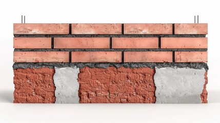Fototapeta premium Cross-section view of a masonry project, showcasing the layers of brickwork and stonework, detailed construction process, professional craftsmanship