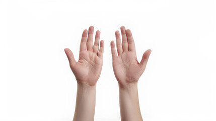 Obraz premium Hands, palms gesturing up, saying hi, greeting, hello, bye isolated on white