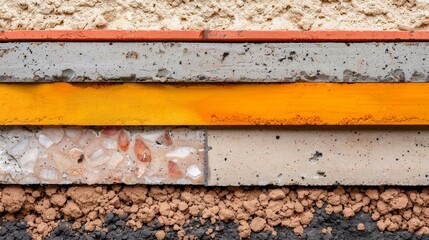 Cross-section of a concrete slab, illustrating reinforced cement layers with enhanced aggregate, emphasis on toughness and durability