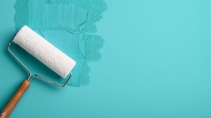 Obraz premium Detailed image of a roller applying a fresh coat of paint, emphasizing the even distribution and smooth application, creating a flawless look