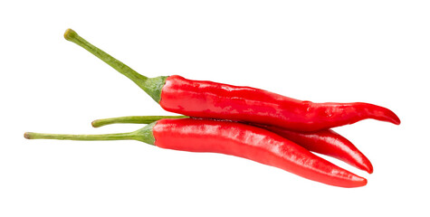 Side view of fresh red chili pepper in stack isolated with clipping path in png file format