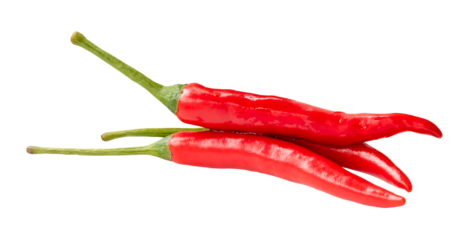 Side view of fresh red chili pepper in stack isolated with clipping path in png file format