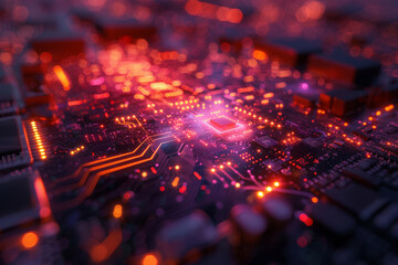 Obraz premium Neon high tech background, futuristic technology. AI generation