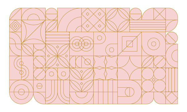 Bauhaus Pink Banner Concept. Vector Illustration of Fashion Contemporary Art. Background Decor. Linear and Outline Style.