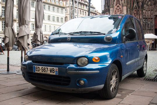 Strasbourg - France - 1 july 2024 - front view of blue fiat multipla parked in the street