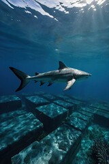 Fototapeta premium shark swimming in the deep ocean