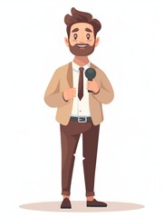 Obraz premium Journalist male, Full body character, Vector illustration, Clip art, isolated on white background 