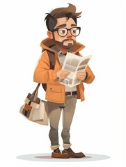 Journalist male, Full body character, Vector illustration, Clip art, isolated on white background 