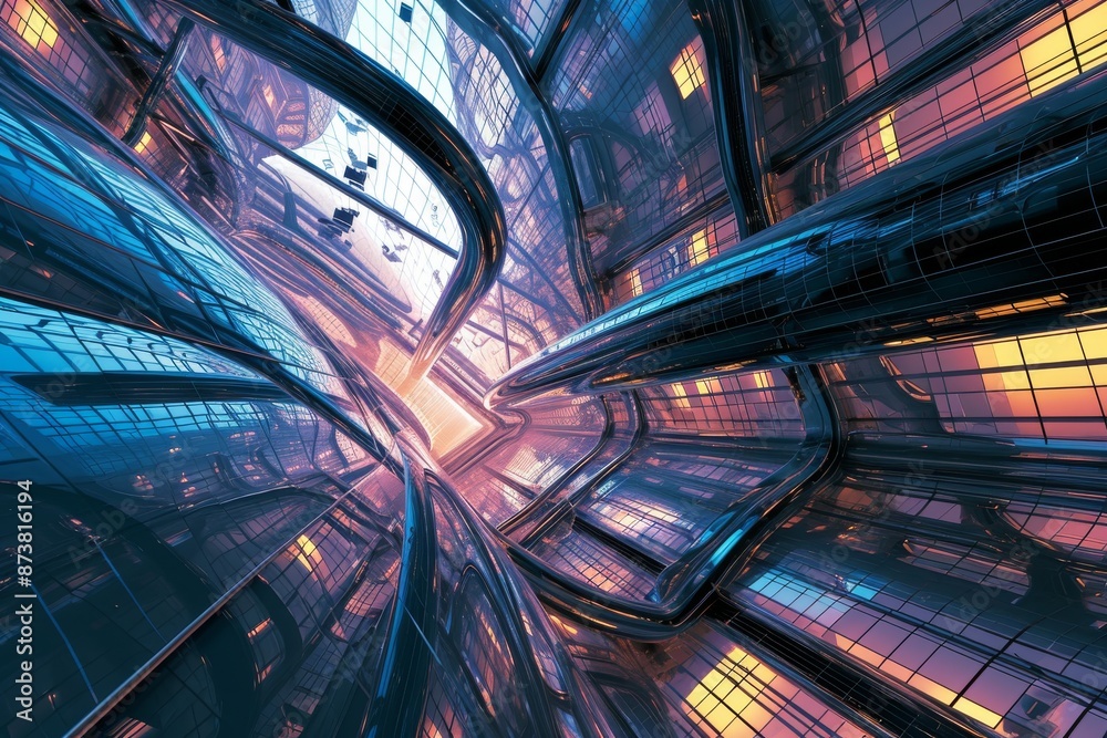 Aufkleber modern computer graphics illuminate futuristic abstract architecture, a futuristic digital rendering