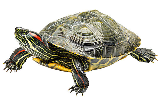 Close-up image of a turtle featuring intricate shell patterns, vivid markings, and detailed textures. Perfect for nature and wildlife themes.