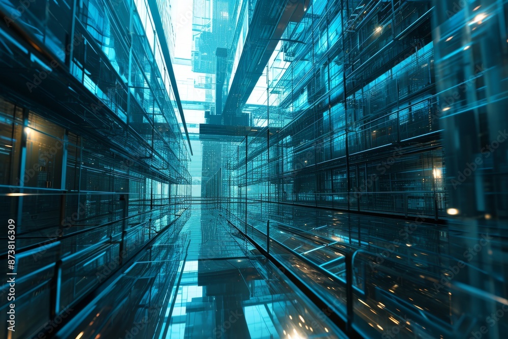Aufkleber modern computer graphics illuminate futuristic abstract architecture, a futuristic digital rendering