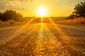 Picture of the hot sun shines on the road surface with heat waves, sweltering heat, heatwave AI
