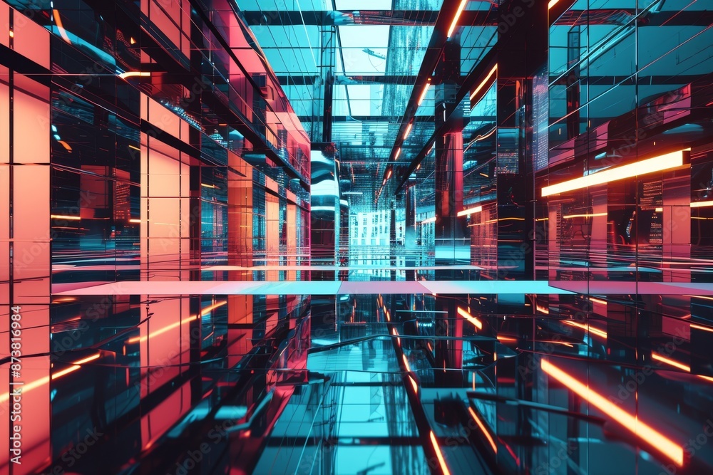 Poster modern computer graphics illuminate futuristic abstract architecture, a futuristic digital rendering