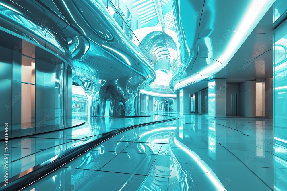Aufkleber modern computer graphics illuminate futuristic abstract architecture, a futuristic digital rendering