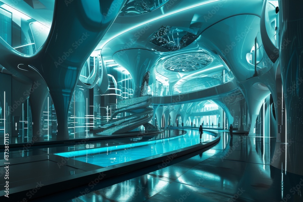 Aufkleber modern computer graphics illuminate futuristic abstract architecture, a futuristic digital rendering