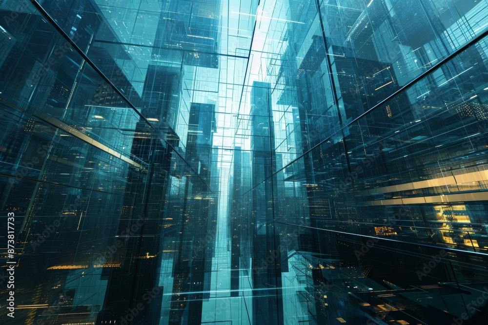 Poster modern computer graphics illuminate futuristic abstract architecture, a futuristic digital rendering