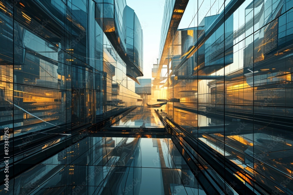 Poster modern computer graphics illuminate futuristic abstract architecture, a futuristic digital rendering