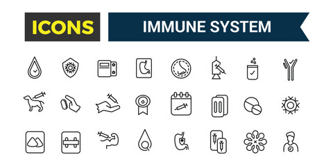 Immune System icons set. Outline icons pack. Editable vector line icon set and illustration for web and UI application.