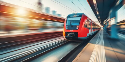 A modern high speed train in motion in Europe. Public transport and travel concept.