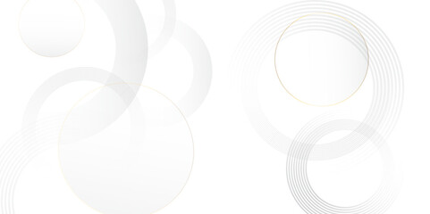 Luxury elegant white and grey background with circle. Modern abstract light silver background vector. Abstract circle layer white background with gold line effect for presentation, wallpaper design.