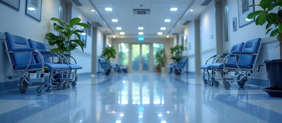 Obraz premium Empty Hospital Corridor with Waiting Chairs