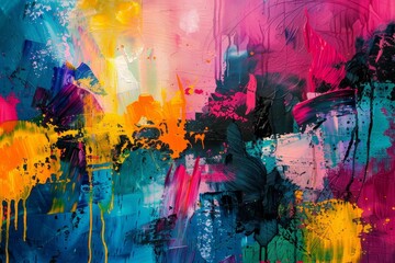 Bold and colorful abstract painting with striking hues and dynamic composition, An abstract painting with bold, vibrant colors