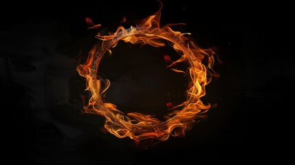 Circle of Fire flame with movment on black background, Beautiful yellow, orange and red and red blaze fire flame texture style, , generative ai