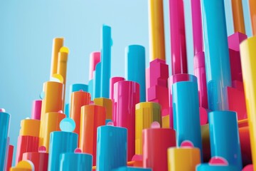 Obraz premium A row of diverse colored pencils arranged neatly, showcasing a variety of vibrant hues, An abstract representation of a company's growth and success