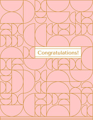 Art Deco Congratulations Postcard. Vector Illustration of Fashion Contemporary Art. Background Decor. Linear and Outline Style Greeting Card.