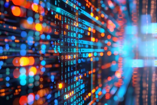 A computer screen showing multiple numbers as part of a data encryption process, An abstract representation of data encryption methods