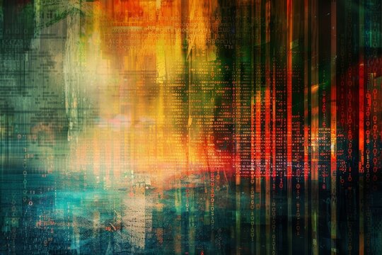 Colorful abstract design featuring intersecting lines and scattered dots for a dynamic visual representation, An abstract representation of data encryption methods