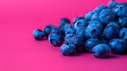 Fototapeta premium Blueberries on a Pink Background.