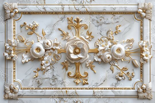 Baroque, Barocco Ornate Marble Ceiling Non-Linear Reformation Design with Intricate Accents Depicting Classic Elegance and Architectural Beauty